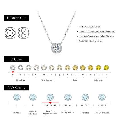 MODIAN Square & Round Halo Moissanite 925 Sterling Silver Pendant Necklace D Color VVS1 Lab Diamond Necklace For Women Jewelry