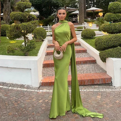 Elegant Satin Ribbon Halter Backless Sleeveless Dress for Women Slim Fit Party Evening Robes Lady Solid Color Autumn Summer 2025