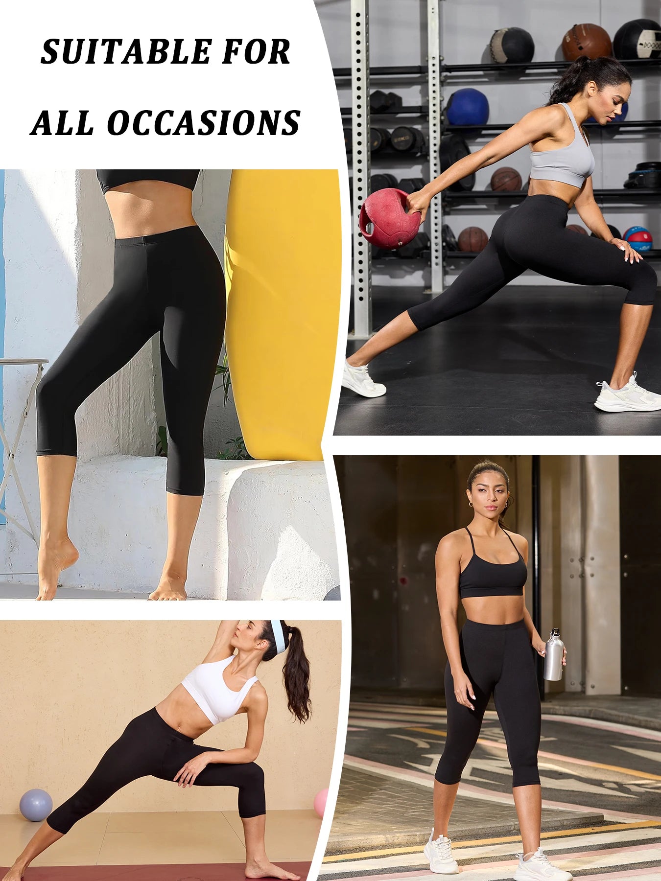 Women's Super Soft Capri Pants High Stretchy Breathable Pants No See Through Workout Running Yoga Athletic Pants Gym Leggings