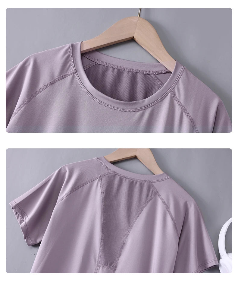 DRUR ヨガトップス スポーツウェア レディース ジムシャツ 通気性 速乾 半袖 ワークアウト Tシャツ ジョガー ランニング Tシャツ ヨガウェア 新作
