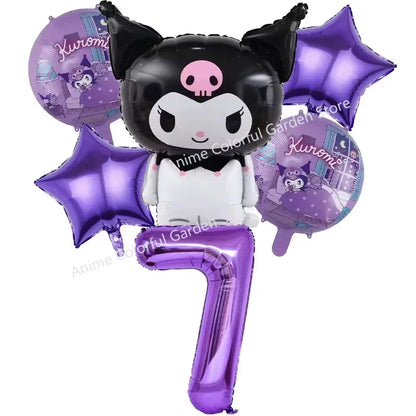 6pcs Sanrio Kuromi Balloon Set Children Anime Cartoon Cute 1-10 Birthday Number Airballoon Boys Girls Party Decorative Products
