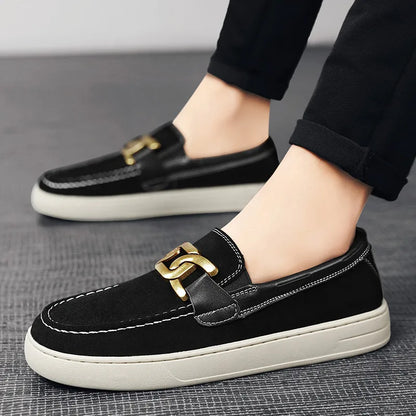 Black Loafers Shoes For Men Luxury Slip-on Shoes Men Unisex Breathable Casual Leather Shoes Man Driving Shoes Zapatos Hombre