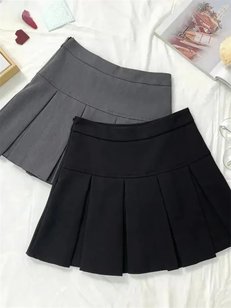 ヴィンテージグレー プリーツスカート レディース かわいい ハイウエスト ミニスカート 韓国ファッション 学生服 原宿ストリート 春コーデ