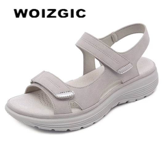 WOIZGIC レディース 女性用 マザー PUレザー サンダル シューズ プラットフォーム 夏 クール ビーチ フックループ 滑り止め 大きいサイズ 41 42