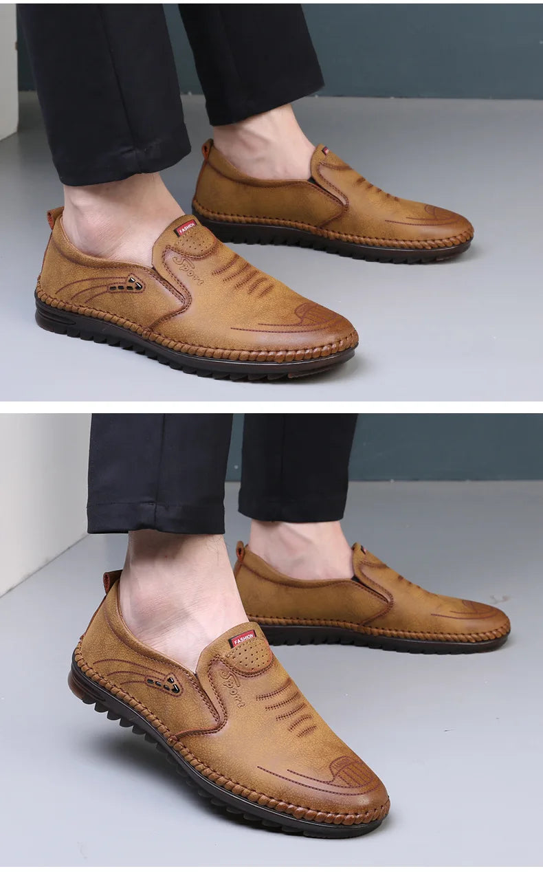 Men Loafers 2025 New Leather Shoes Men's Casual Shoes Moccasins Breathable Sneakers Male Driving Shoes Comfort Flats Plus Size