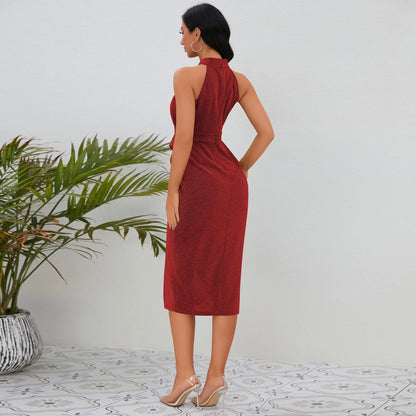 VigoCasey 2025 Female Sleeveless Evening Party Dress Women Summer Solid Bodycon Dress Sexy Lady Stand-up Collar Tight Dresses
