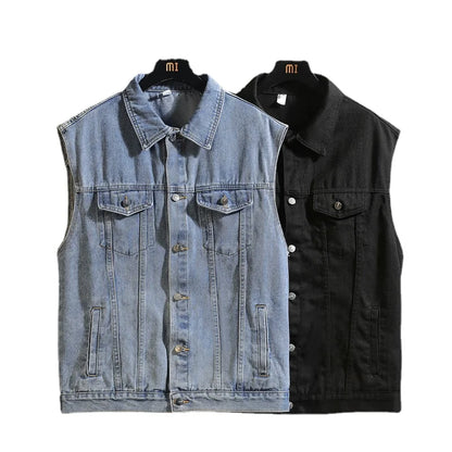 2025 Men's Spring/Summer Autumn Denim Vest Jacket Teenagers Black Leisure Hooded Vests Coat Plus Size Waistcoat M-5XL