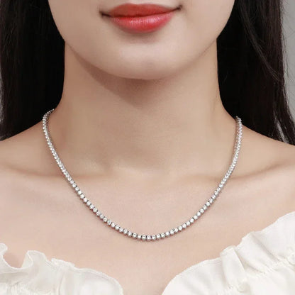 NeeTim Moissanite Tennis Necklace 3 Claw 925 Sterling Silver Plated 18k White Gold Sparkling Lab Diamond Necklaces for Women