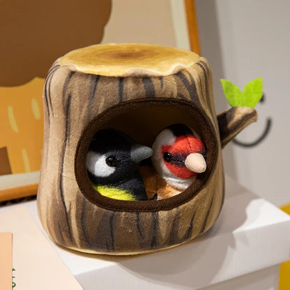 クリエイティブなぬいぐるみツリーハウスと鳥の人形のおもちゃシミュレーション切り株ぬいぐるみかわいい動物人形ホームオフィスの装飾女の子への面白いギフト