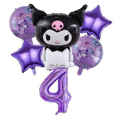 Kuromi Theme Birthday Party Decoration Kid Shower Sanrio Girl Tableware Supplies Tablecloth Number Balloon Cake Topper Gift