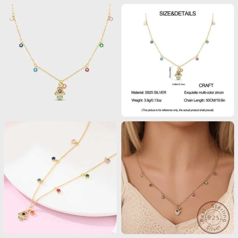 Necklace 925 Sterling Silver Evil Eye Gold Classic Simple Adjustable Necklace Women Girls Fashion Jewelry Gift