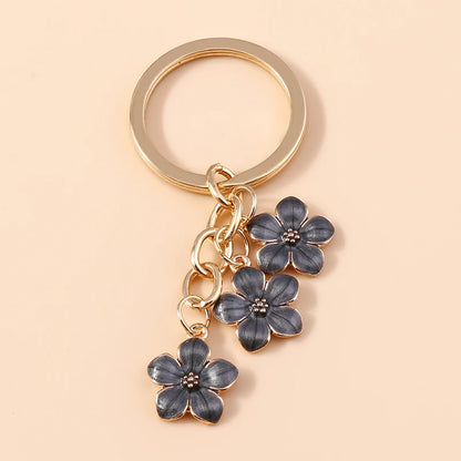Cute Enamel Keychain Colorful Sakura Flower Key Ring Sweet Key Chains for Women Girls Handbag Accessories DIY Jewelry Gifts