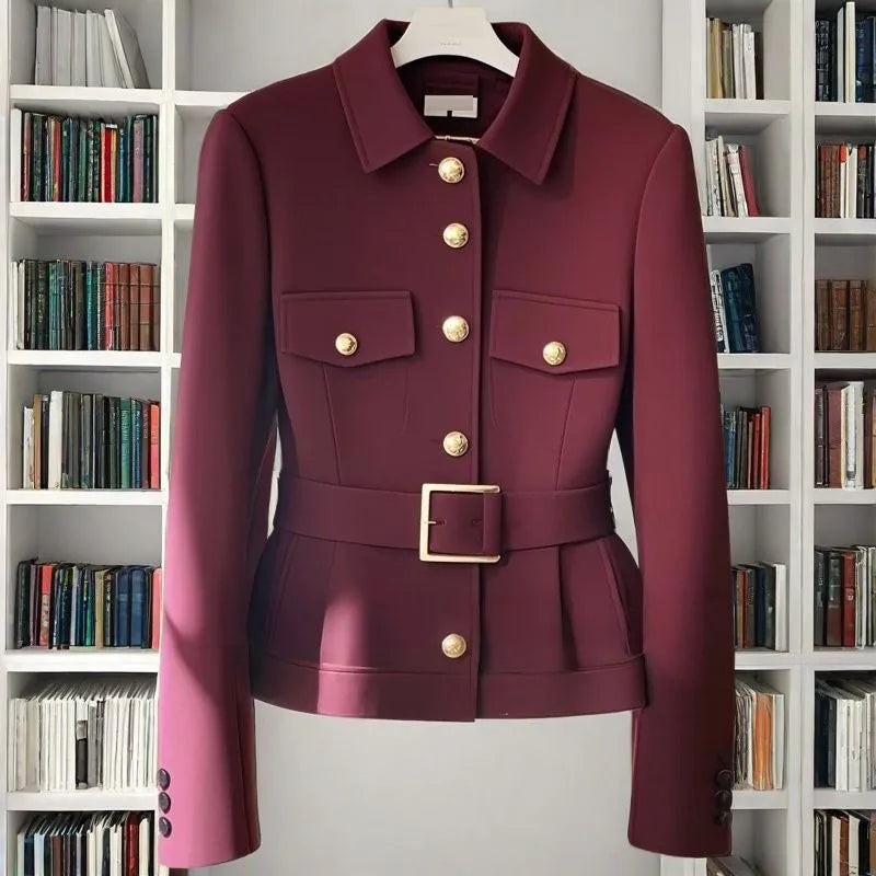 Limiguyue Small Fragrance Grey Coats Women Stylish Slim Waist Belt Jacket Temperament Luxury Button Outwear Autumn Winter 581P