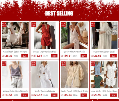Elegant Party Dresses Women 100% Cotton Muslin Gauze Holiday Beach Casual Corset Waistband Ladies Robe Loose Soild Sundress