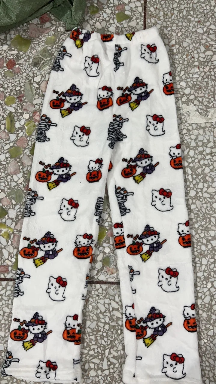 Kawaii Hello Kitty Christmas Velvet Pajamas, Anime and Cartoon Kuromi Autumn and Winter Loose Casual Warm Couple Home Clothes