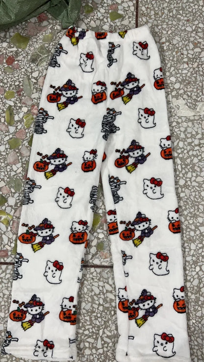 Kawaii Hello Kitty Christmas Velvet Pajamas, Anime and Cartoon Kuromi Autumn and Winter Loose Casual Warm Couple Home Clothes