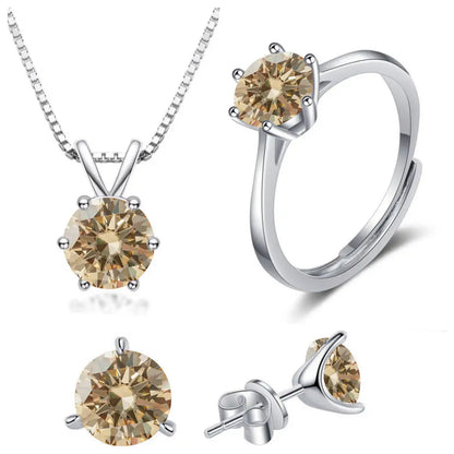 925スターリングシルバー 1CT*4 Dカラー モアサナイト リング イヤリング ネックレス セット ファインジュエリーセット エレガント レディースジュエリー パーティー ウェディング用