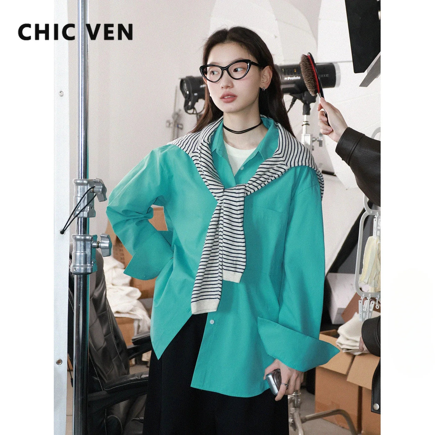 CHIC VEN Women Shirts Solid Long Sleeve Loose Single Breasted Female Blouses Woman Cotton Spring Summer 2025 Clothing