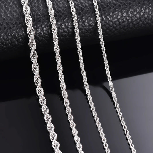 925スターリングシルバー幅2mm/3mm/4mmロープチェーンネックレス/ブレスレットメンズレディースメンズファッションチェーンネックレス1個