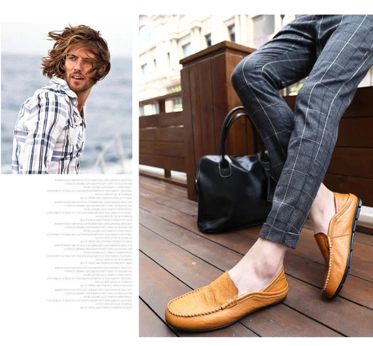 Men Loafers 2024 New Leather Shoes Men‘s Casual Shoes Moccasins Breathable Sneakers Men Driving Shoes Comfort Flats Plus Size 46