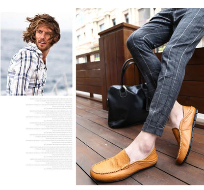 Men Loafers 2024 New Leather Shoes Men‘s Casual Shoes Moccasins Breathable Sneakers Men Driving Shoes Comfort Flats Plus Size 46