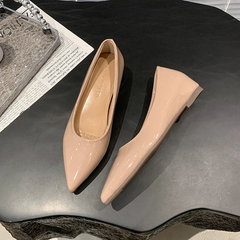 Flats Women's Shoes Yellow Net Brown Sugar Fruit Color Flat Shoes Shallow Pointed Flat Heels Women's Shoes Large Size