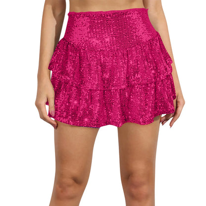 2024 Fashion Party Evening Clothes for Women Summer Sexy Elastic High Waist Sequin Mini Pleated Skirts Streetwear Short Dress