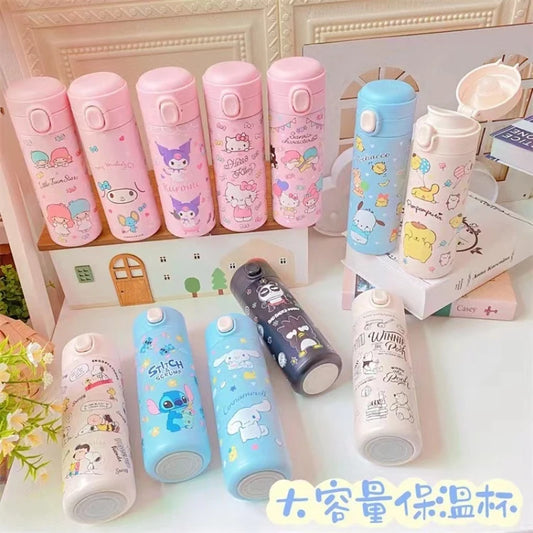 Sanrio 304 Stainless Steel Vacuum Cup Kawaii Anime Thermos Cute Cartoon Mymelody Kuromi Cinnamoroll Bomb Lid Straight Drink Cup