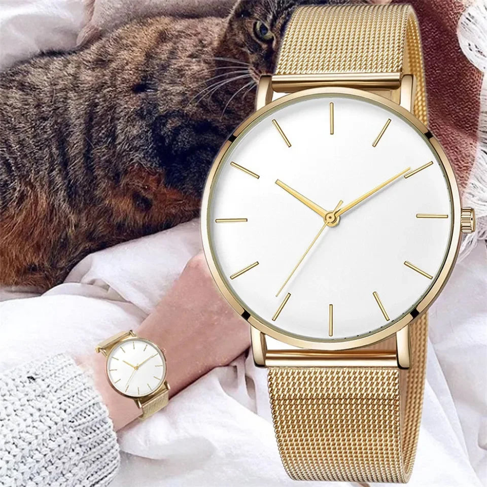 Luxury Women Watches Top Brand Metal Mesh Belt Quartz Wristwatch for Woman Fashion Simple Ladies Watch Clock Gift reloj mujer