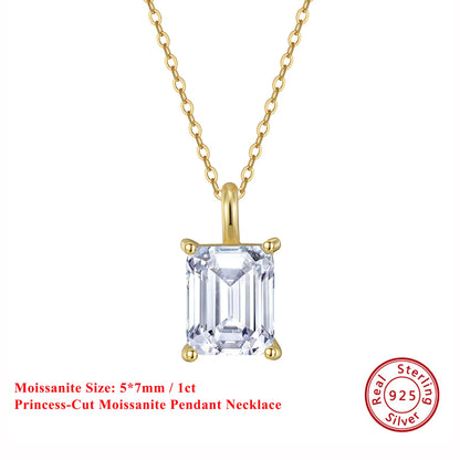 EFFIE QUEEN 925スターリングシルバーネックレス、華やかなプリンセスカットモアサナイトペンダント付き、女性にぴったりのジュエリー MON09