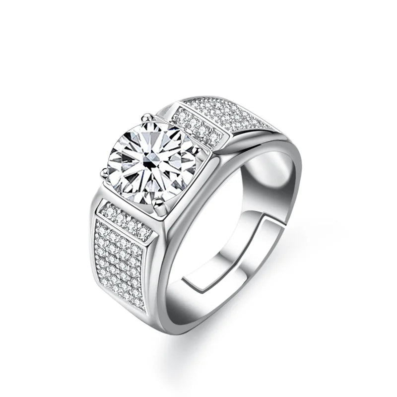 Bague Ringen Real Moissanite Ring For Men Sterling Silver 2 Carat Round Brilliant Diamonds Engagement Ring Male Wedding Jewelry