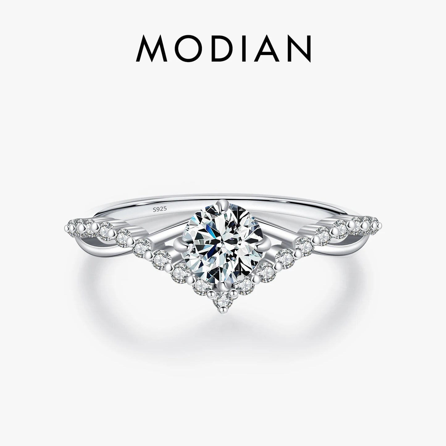 MODIAN クラウン D カラー モアサナイト リング 繊細なラボダイヤモンド リング 925 スターリングシルバー レディース ウェディング エンゲージメント ジュエリー