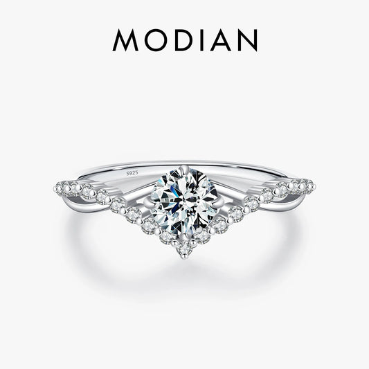 MODIAN クラウン D カラー モアサナイト リング 繊細なラボダイヤモンド リング 925 スターリングシルバー レディース ウェディング エンゲージメント ジュエリー