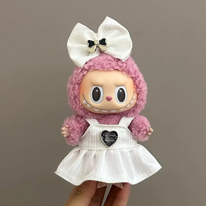 Labubuドール17cmぬいぐるみ用の服だけ 可愛いオーバーオールセット 夏のクールトレンド ファッション ソフトファブリック カラフルドレススーツ