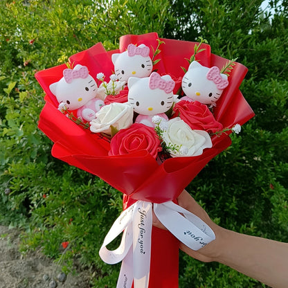 Hello Kitty Cartoon Plush Bouquet  Anime  Rose Soap Flowers  Doll Home Wedding Decoration Christmas Valentine's Day Gift