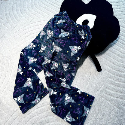 2024 New Sanrio Hello Kitty Kuromi Flannel Pajamas Warm Pants Female Winter Fleece Casual Homewear Pants Leisure Wear Girl Gift