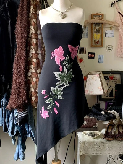 Y2k Summer Sexy Mini Dress Women Sleeveless Strapless Streetwear Backless Bodycon Black Dress Women Fashionable A-LINE Dresses