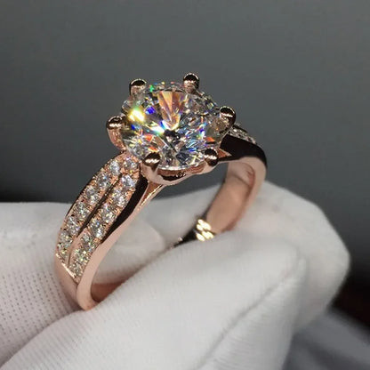 18K Rose Gold 3ct Lab Diamond Promise Ring Engagement Wedding Band Rings for Women Bridal Jewelry Gift