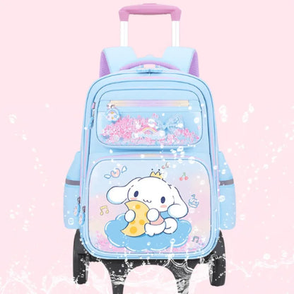 New Kuromi 2-Wheel Trolley School Bag Girls Cartoon Melody Backpack Load-Reducing Large Capacity 6-Wheel Trolley Backpack