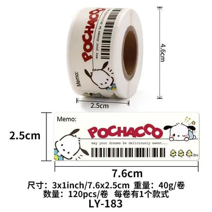 120PCS Cute Sanrio Kuromi My Melody Stickers Roll Kawaii Cartoon Thank You Sealing Labels Sticker Anime Vinyl Decor Decals Gift
