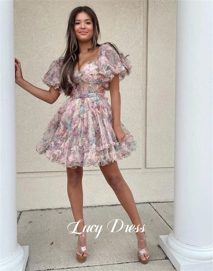 Lucy Customized Floral Fabric Elegant Womens Party Dresses Women 2025 Graduation Gown Robes De Cocktail Women's Dress Mini Skirt