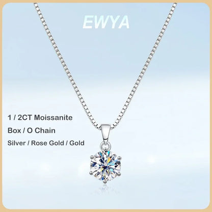 EWYA 1 2カラット 本物モアサナイト ペンダントネックレス レディース用 6本爪 100% 925スターリングシルバー ウェディング パーティー ブライダル ファインジュエリー