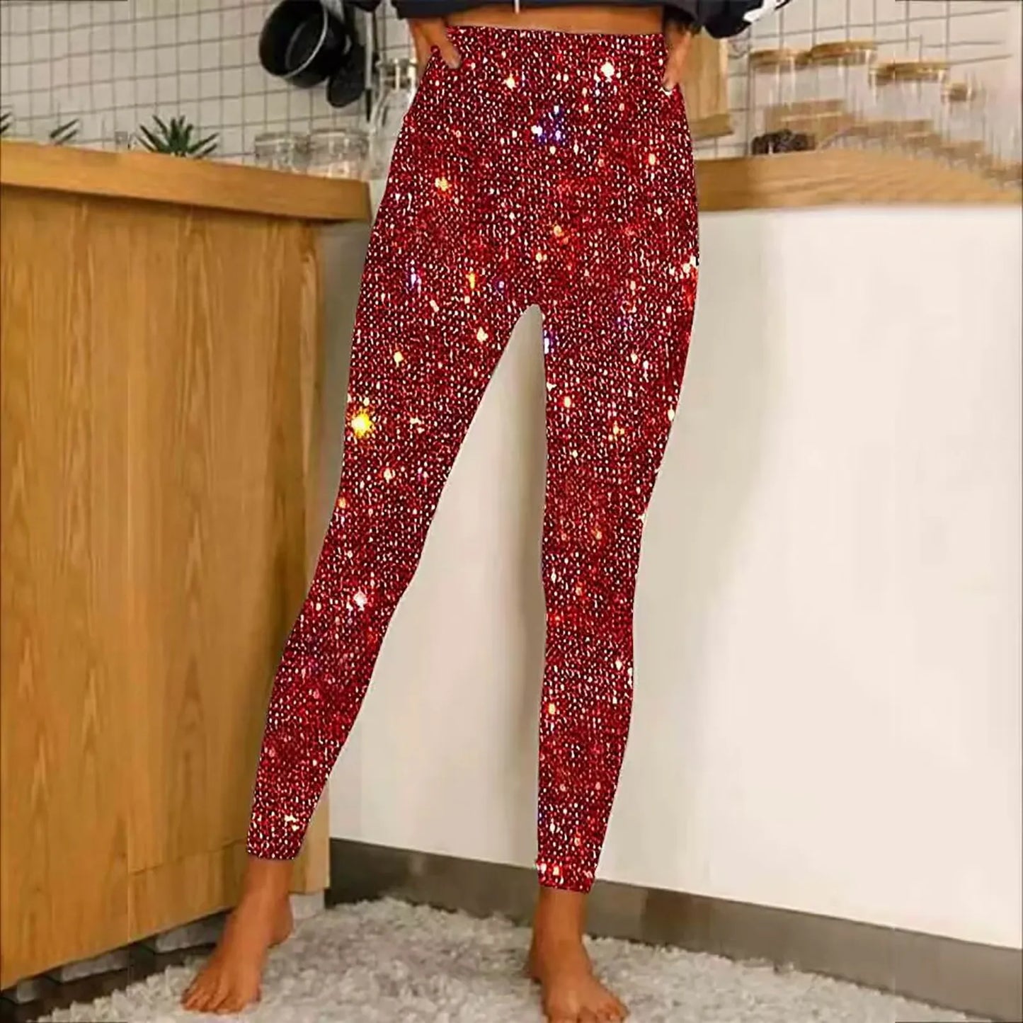 レディーススパンコールレギンス ハイウエストボトムパンツ ファッションハイウエストパーティーナイトクラブレギンス セクシーレディーススリムロングパンツ