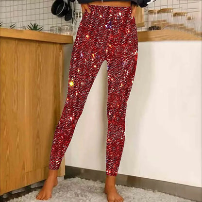レディーススパンコールレギンス ハイウエストボトムパンツ ファッションハイウエストパーティーナイトクラブレギンス セクシーレディーススリムロングパンツ
