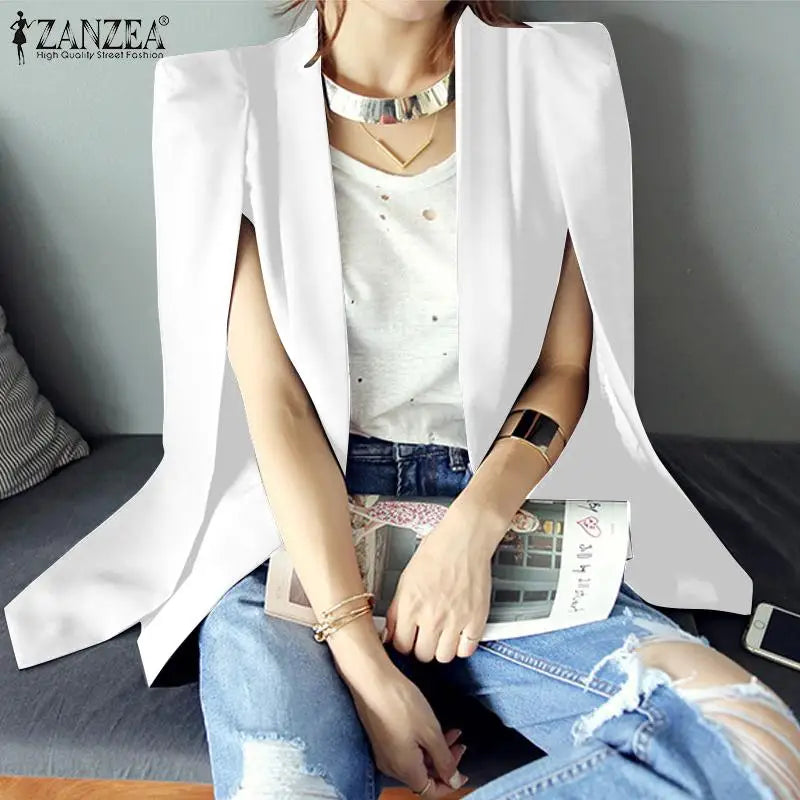 ZANZEA 2024 Summer Office Solid Cape Women Lapel Cloak Blazer Fashion Split Sleeve Coat Casual OL Black Suit Jacket Workwear