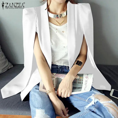 ZANZEA 2024 Summer Office Solid Cape Women Lapel Cloak Blazer Fashion Split Sleeve Coat Casual OL Black Suit Jacket Workwear