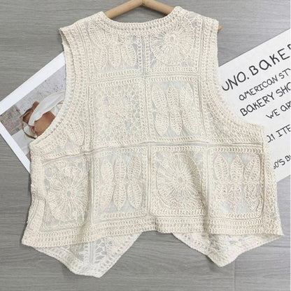 Vintage Cotton Sleeveless Crochet Vests Jackets For Women Tank Tops Summer Loose Boho Beach Cover Up Casual Women's Blusas