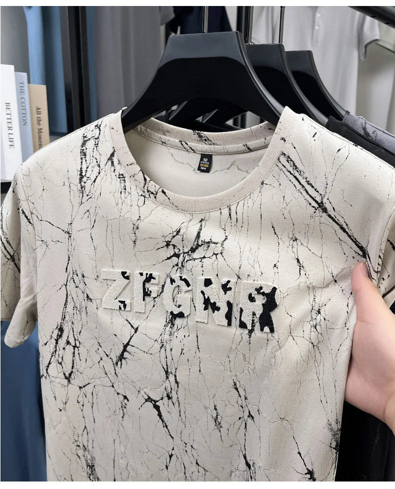 Top Grade Print New Summer Tops Hipster Designer Tshirt Men 2025 Brand Short Sleeve Round Neck Casual Fashion Men Clothing