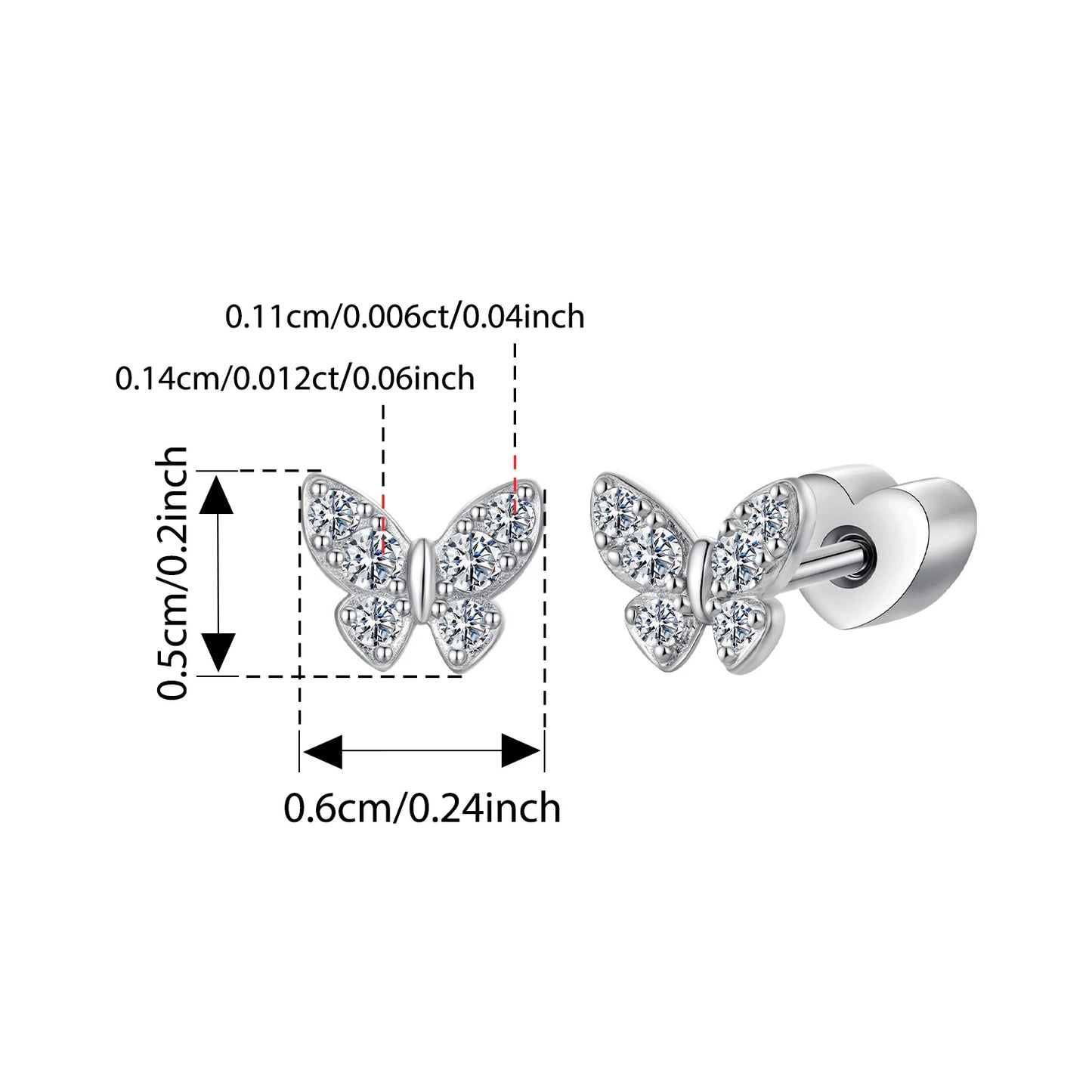 BISAER Butterfly Moissanite Stud Earrings 925 Sterling Silver D Color VVS1 EX Delicate Lab Diamond for Women Party Fine Jewelry