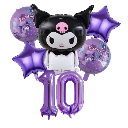 Kuromi Theme Birthday Party Decoration Kid Shower Sanrio Girl Tableware Supplies Tablecloth Number Balloon Cake Topper Gift